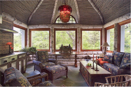 rustic interiors, rustic porch, Adirondack decor